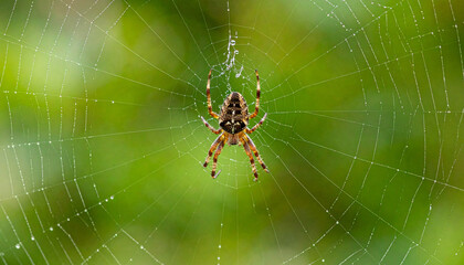 Macro nature close-up of a creepy hairy spider on its web