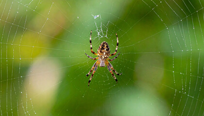 Macro nature close-up of a creepy hairy spider on its web