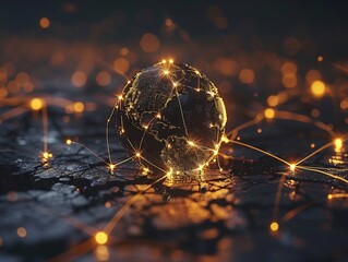 Poster - Interconnected world symbolized by glowing nodes on a globe and network