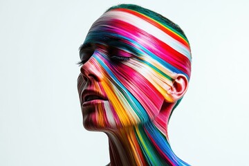 Poster - Vivid colors radiate from the head of a person showcasing artistic body paint in a creative display