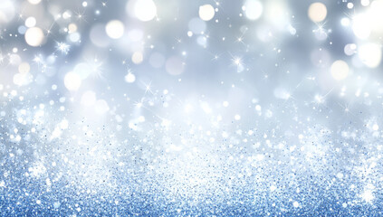 Wall Mural - shimmering blue and silver glitter background with sparkling bokeh lights creates magical atmosphere