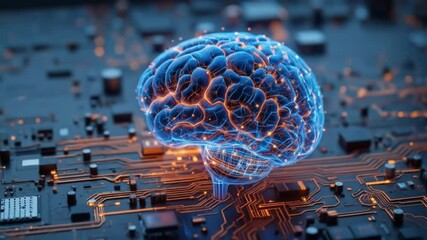 Human Brain Connecting to Electronic Circuit Board Animation