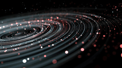 Aufkleber - Swirling luminous particles form spiral patterns against a dark background, resembling a galaxy or abstract cosmic scene.