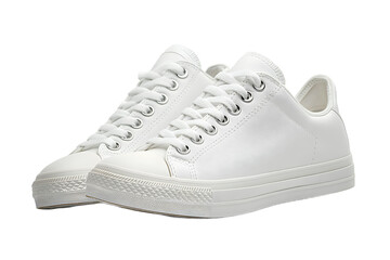Pair of white sneakers on transparent background, professional product shot for retail displays, flyers, and magazine advertisements