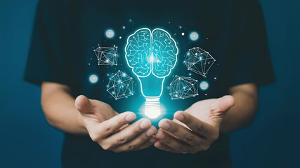 Aufkleber - Person holding a glowing brain-shaped lightbulb