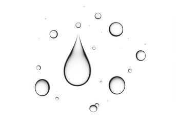 Poster - A water droplet surrounded by smaller bubbles creates a clean and minimalist composition on white