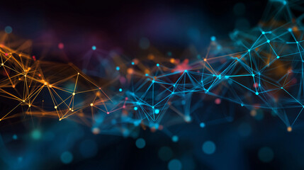 Futuristic Data Flow Illustration with Colorful Nodes on Dark Blue