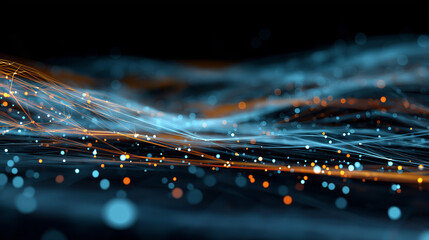 Futuristic Data Flow Illustration with Colorful Nodes on Dark Blue
