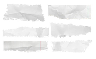 Poster - Ripped paper strips. Realistic crumpled paper scraps, white torn notebook sheets with shadow. Ripped papers with crumpled grange texture. Scrapbook banners vector set.
