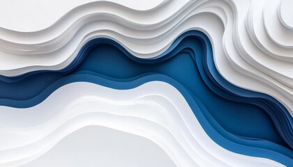 Poster - Abstract Background, Deep Navy, Crisp White Wave Pattern, Nature Inspired Layered Paper Art Design