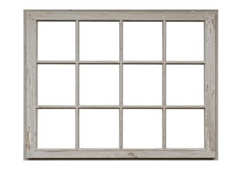 Poster - A twelve pane window with a distressed gray frame against a white background shows architectural detail