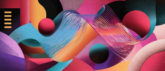 Poster - vibrant abstract background with colorful geometric shapes and flowing lines, creating a modern and 