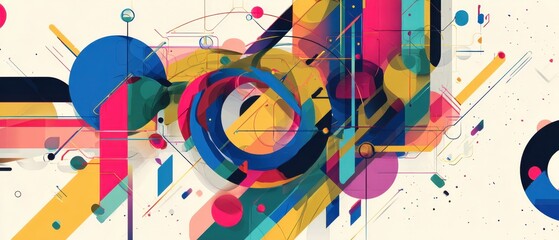Poster - vibrant abstract geometric art with circles and lines in a modern colorful design, perfect for backg
