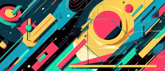 Poster - dynamic abstract background with geometric shapes and vibrant colors in a modern art style, perfect 