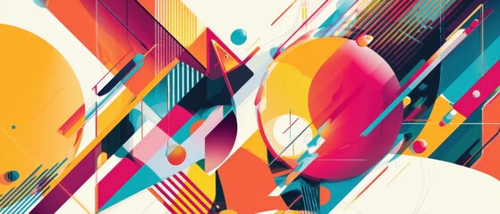 Poster - vibrant abstract background with geometric shapes and dynamic lines in a modern colorful design, per