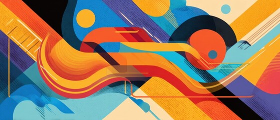 Poster - vibrant abstract geometric background with retro color palette and dynamic shapes, perfect for moder