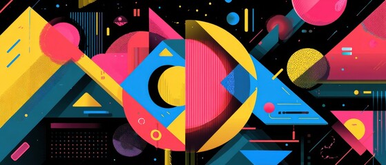 Poster - vibrant geometric abstract background with bold shapes and bright colors, creating a modern and dyna