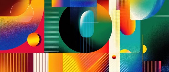 Poster - vibrant geometric abstract art with bold shapes and bright colors in a modern and dynamic compositio