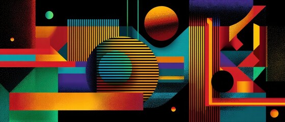 Poster - vibrant geometric abstract background with retro design elements and bold color palette, creating a 