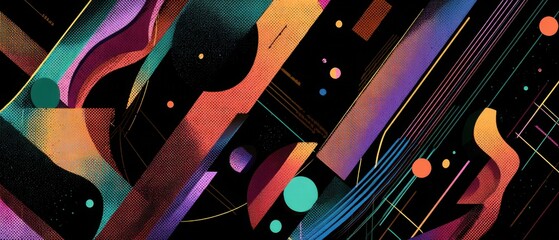 Poster - vibrant abstract background with geometric shapes and halftone pattern in retro style concept of mod
