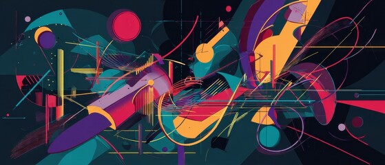Poster - dynamic abstract geometric art with vibrant colors and bold lines creating a modern and energetic ba