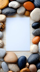 Blank paper framed by colorful stones