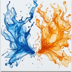 Poster - Stunning blue and orange ink swirling together in a beautiful display of colorful fluid dynamics