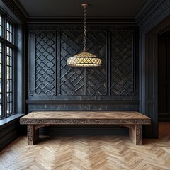 Poster - Elegant dining room featuring a beautiful table set with a stunning chandelier overhead