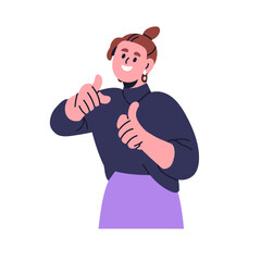 Poster - Happy woman hiring, recruiting you with pointing gesture, showing index fingers, choosing, picking candidate. Friendly smiling recruiter, HR. Flat vector illustration isolated on white background