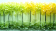 © abid - A vibrant forest scene transitions from light green to golden yellow, depicted with textured, sculpted trees and a hazy, layered background