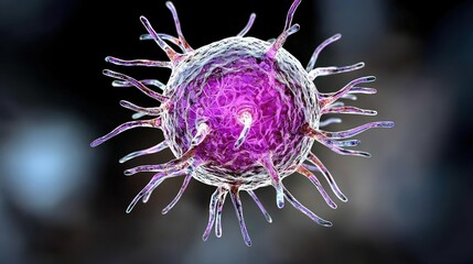 Poster - Close-up view of a purple virus illustration depicting viral structure and infectious nature