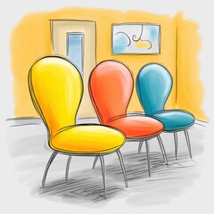 Poster - Three Colorful Chairs in a Waiting Room Illustration