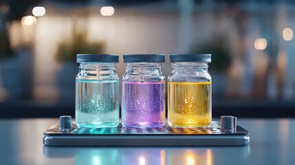 Poster - Three jars filled with colorful liquids set against a white background for creative display