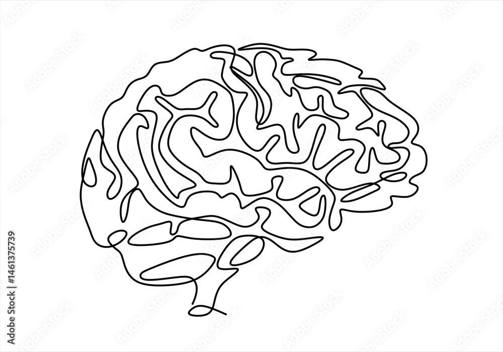 Human brain continuous one line drawing concept of Hand drawn ...