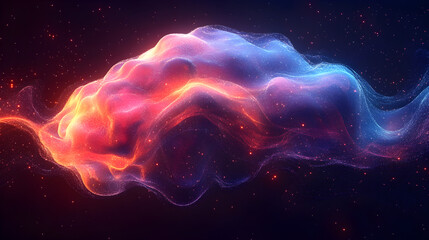 ethereal brain formed by abstract light and soft colorful waves