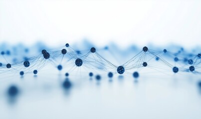 Poster - Abstract blue network connections with nodes and lines representing data flow