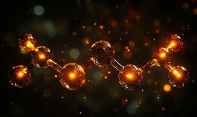 Poster - Glowing Molecular Structure with Bright Orange Particles and Abstract Background