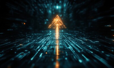 Poster - Glowing digital arrow symbolizing progress and direction in futuristic technology