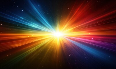Poster - colorful light rays radiating from a bright center in a cosmic background