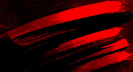 Wall Mural - Black and Red abstract background with brushstroke and halftone style	
