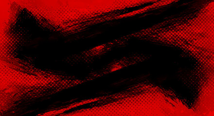 Wall Mural - Black and Red abstract background with brushstroke and halftone style	
