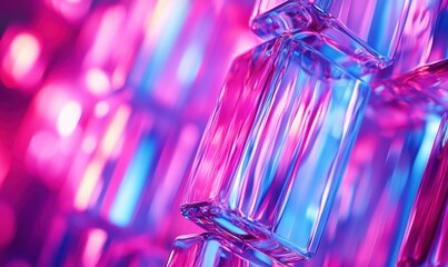Poster - colorful glass blocks reflecting light in vibrant pink and blue hues