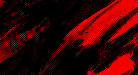 Wall Mural - Black and Red abstract background with brushstroke and halftone style	

