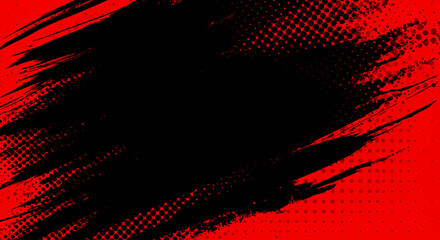 Wall Mural - Black and Red abstract background with brushstroke and halftone style	
