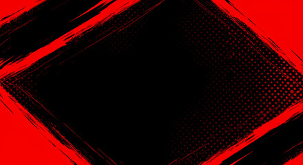 Wall Mural - Black and Red abstract background with brushstroke and halftone style	
