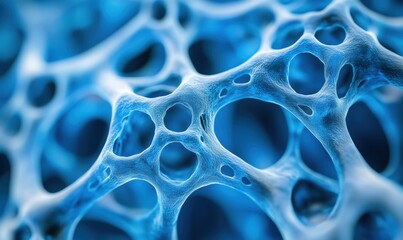 Poster - Abstract close-up of blue cellular structure showcasing intricate network of cells
