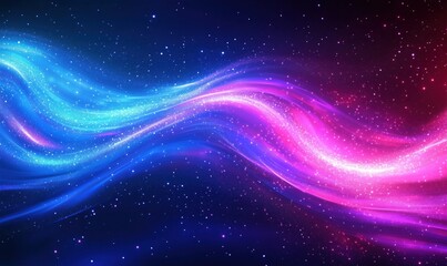 Poster - colorful abstract waves of light in blue and pink against a starry background