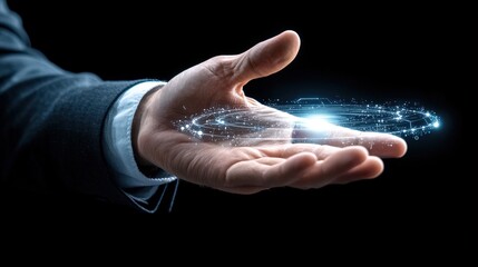 Poster - Hand presenting digital connectivity network, a technology background for powerpoint presentation slides.