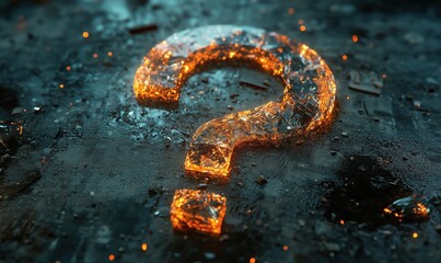 Poster - Glowing question mark symbol made of fiery glass on dark textured surface