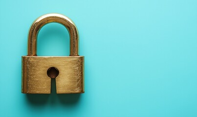 Poster - Golden padlock on turquoise background symbolizing security and protection